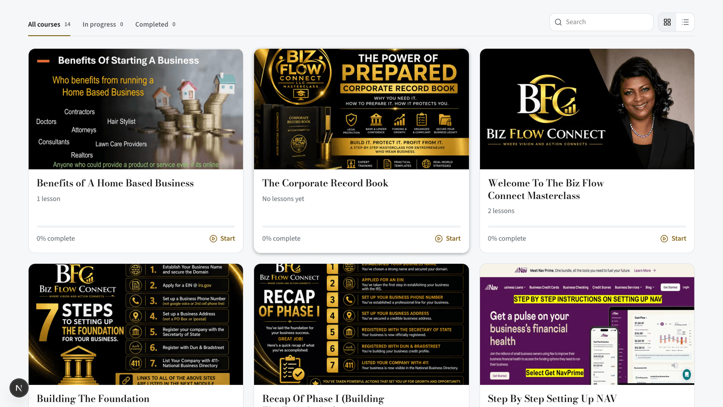 The My learning shelf: every course in the programme with its artwork and progress