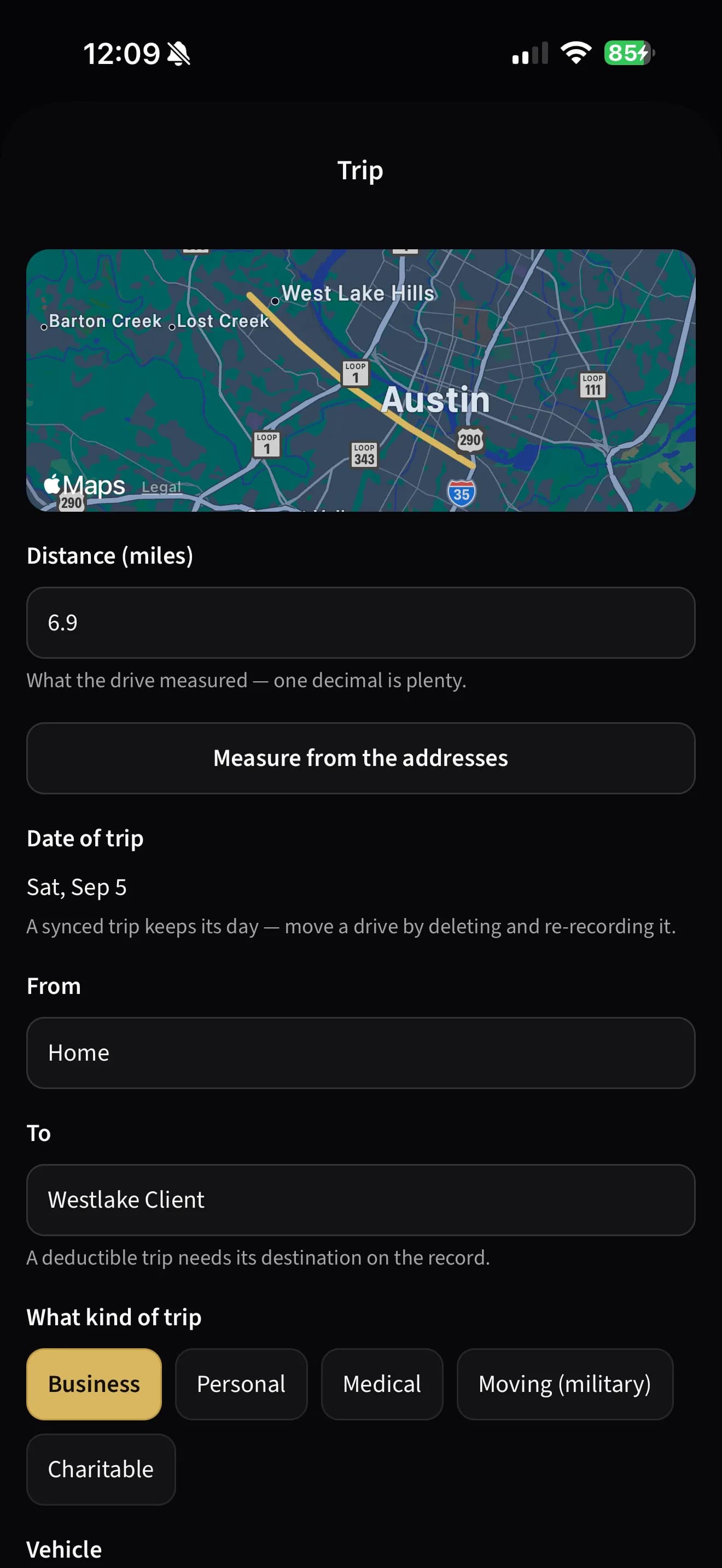 Record a trip manually — Or type it in on the phone