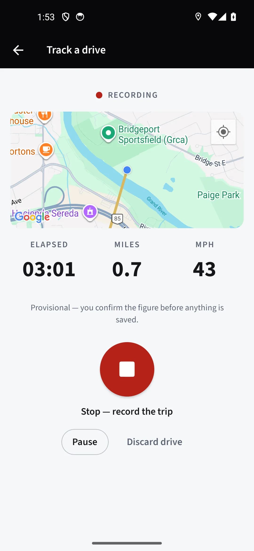 Record a trip manually — Track a drive live