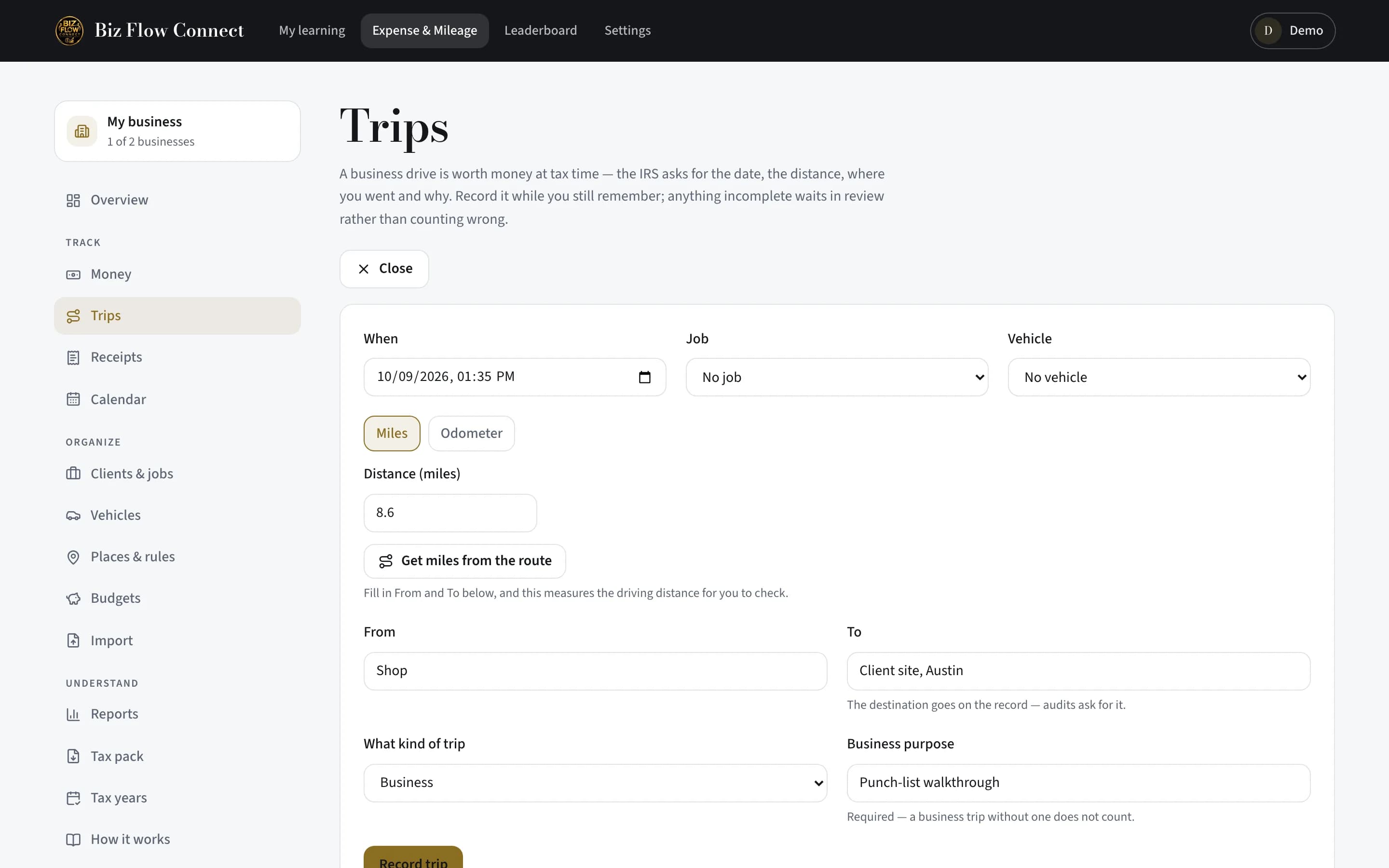 Record a trip manually — Or type it in on the web