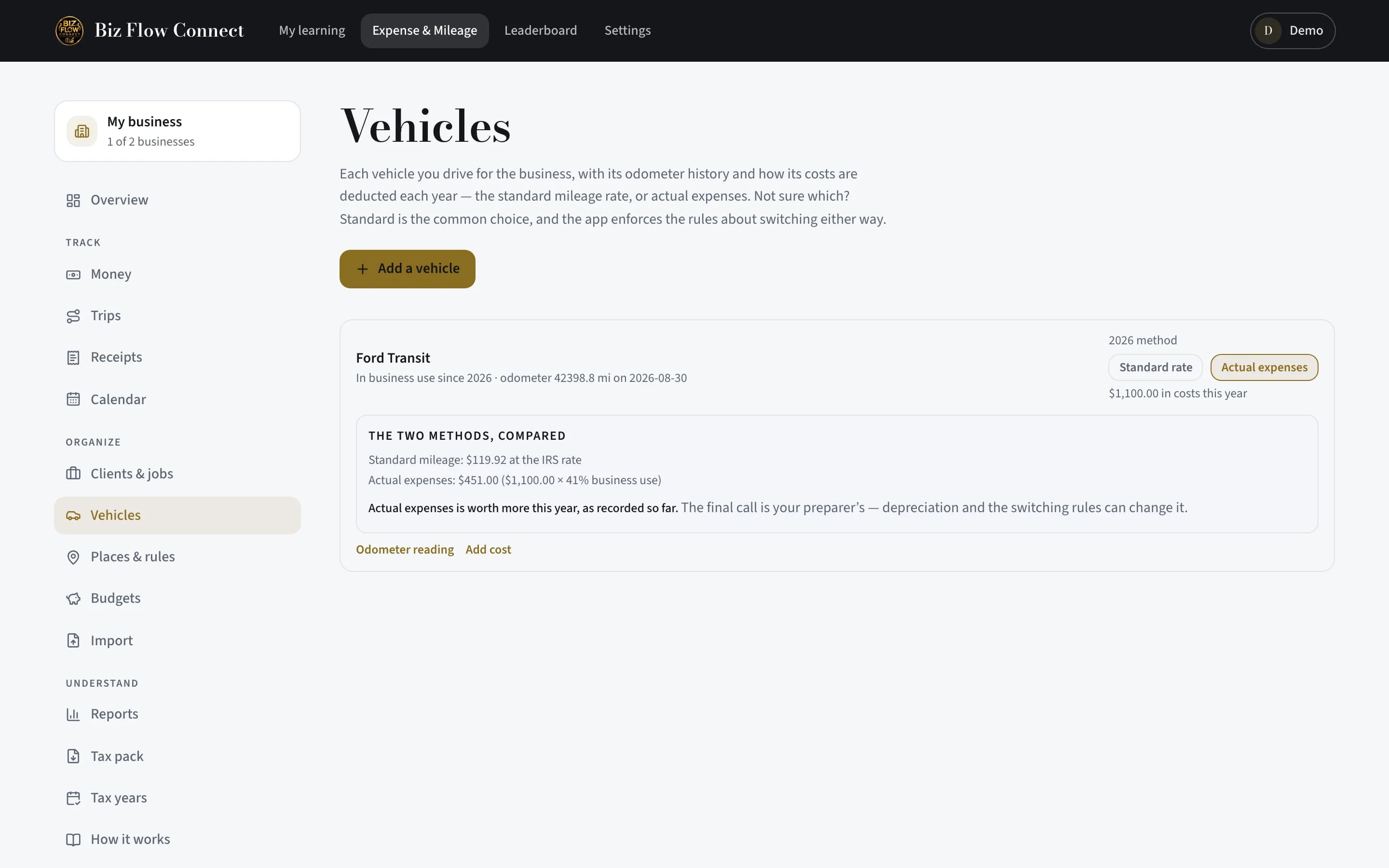 Add vehicles and choose mileage rates — Add the vehicle