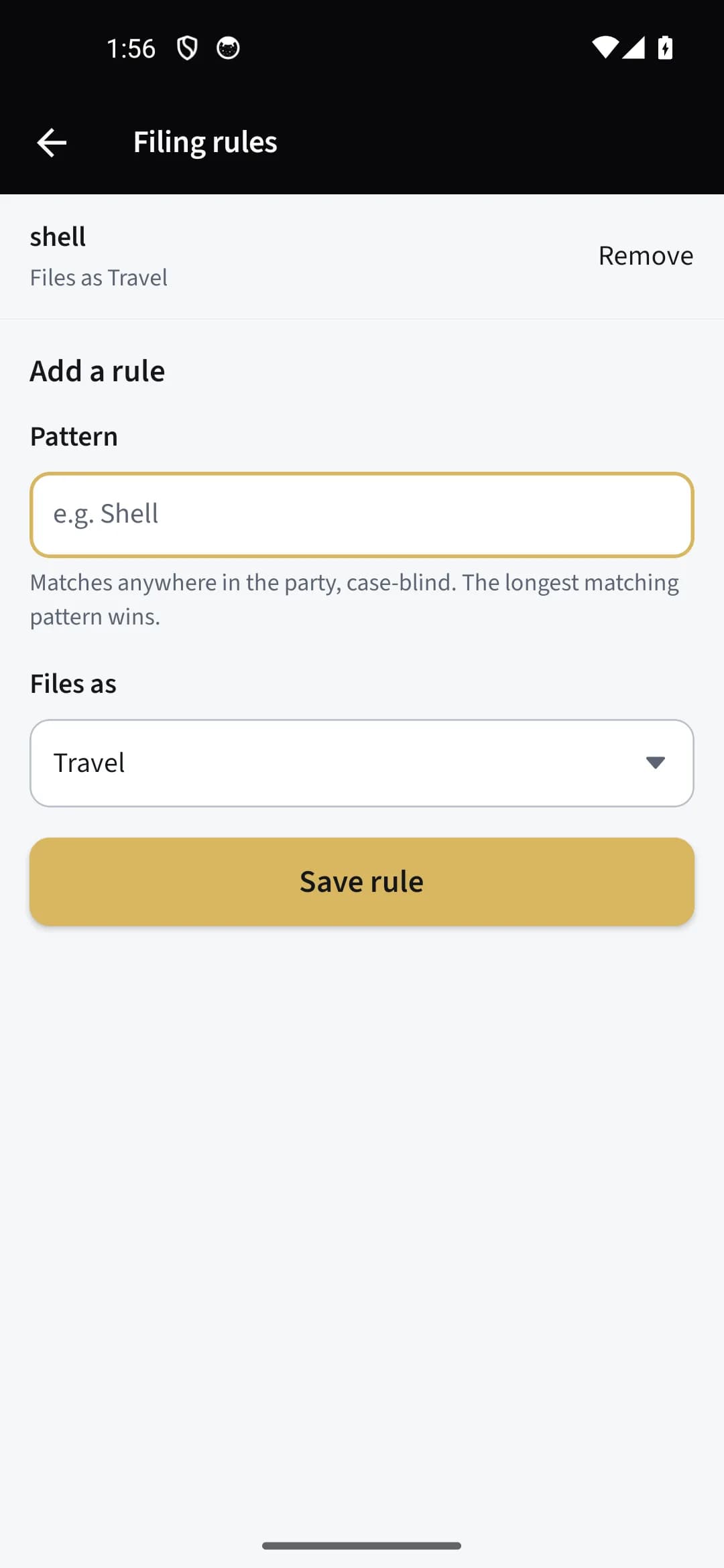 Set up expense rules and categories — Manage rules on the phone