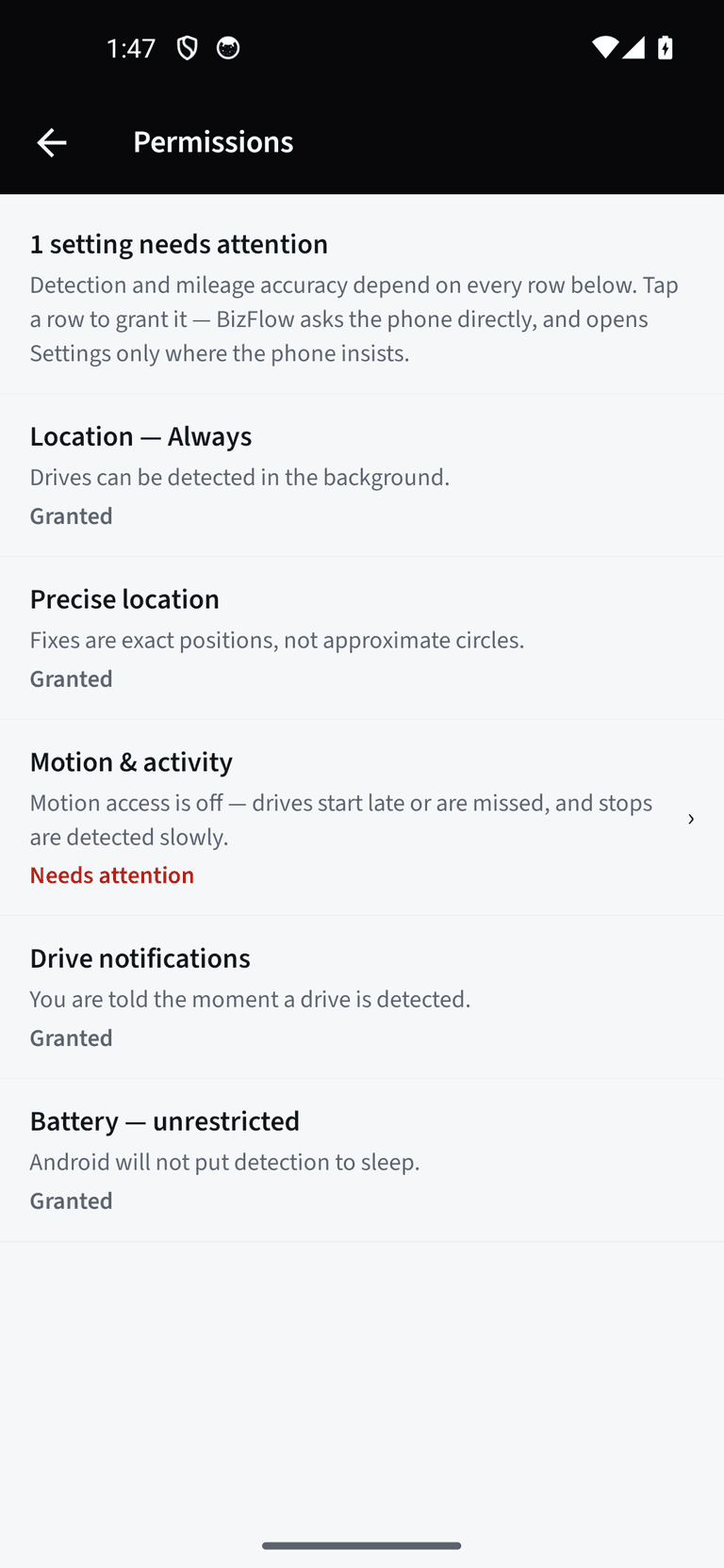 Fix drive tracking problems — Start at the Permissions screen