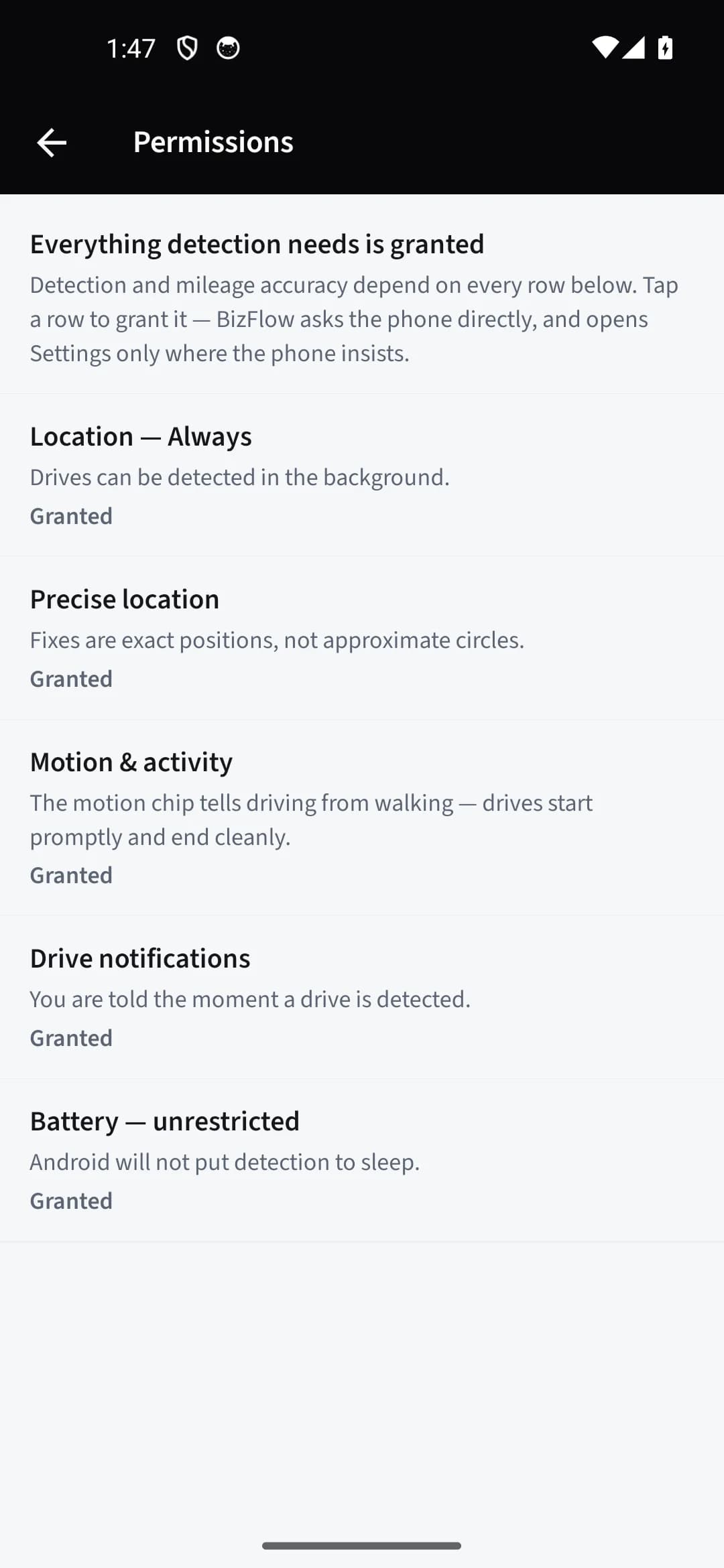 Turn on automatic drive detection — Check every row on the Permissions screen