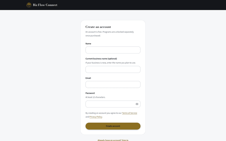 Get started with BizFlow — Create your account