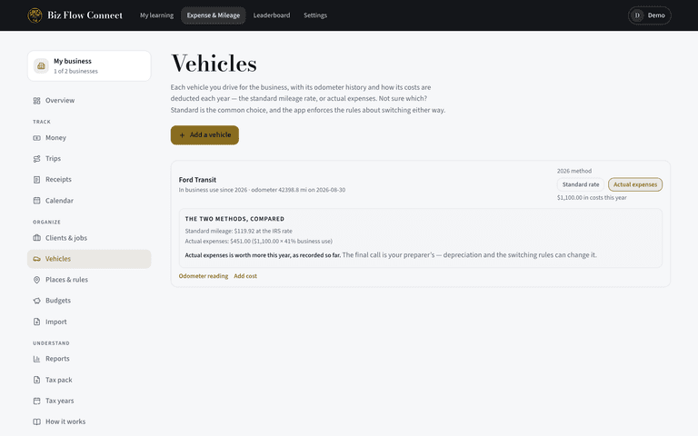 Add vehicles and choose mileage rates — Add the vehicle