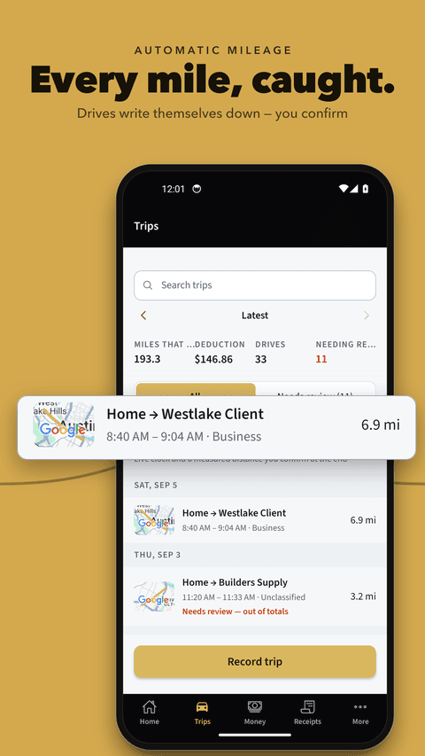 Automatic mileage — every mile, caught